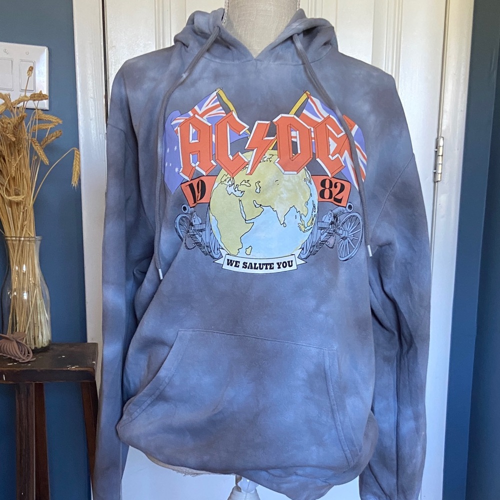 AC/DC Gray Tie-Dye Hoodie with Multicolor Graphic